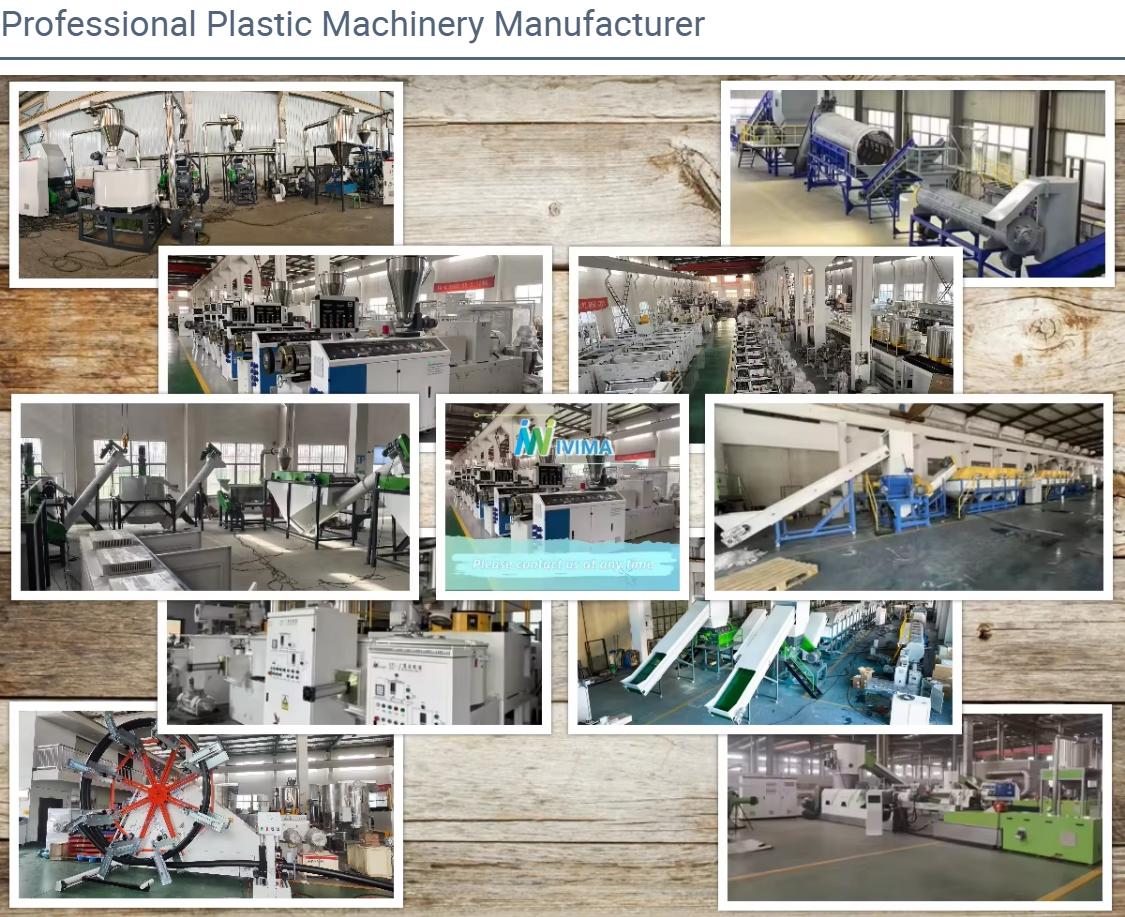 Plastic machinery production workshop with multiple assembly lines for extrusion and recycling equipment manufacturing