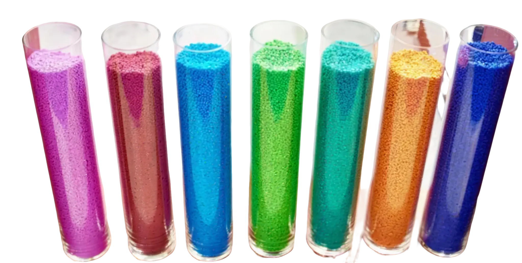 Colorful thermoplastic polymer pellets and resin granules ready to be fed into the extrusion hopper.
