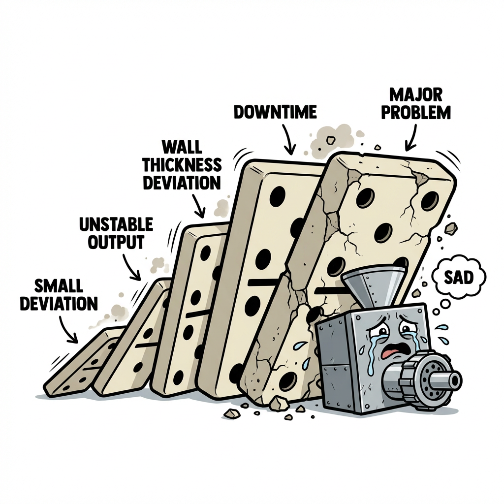 Conceptual engineering diagram illustrating coordinated control in PVC pipe extrusion systems