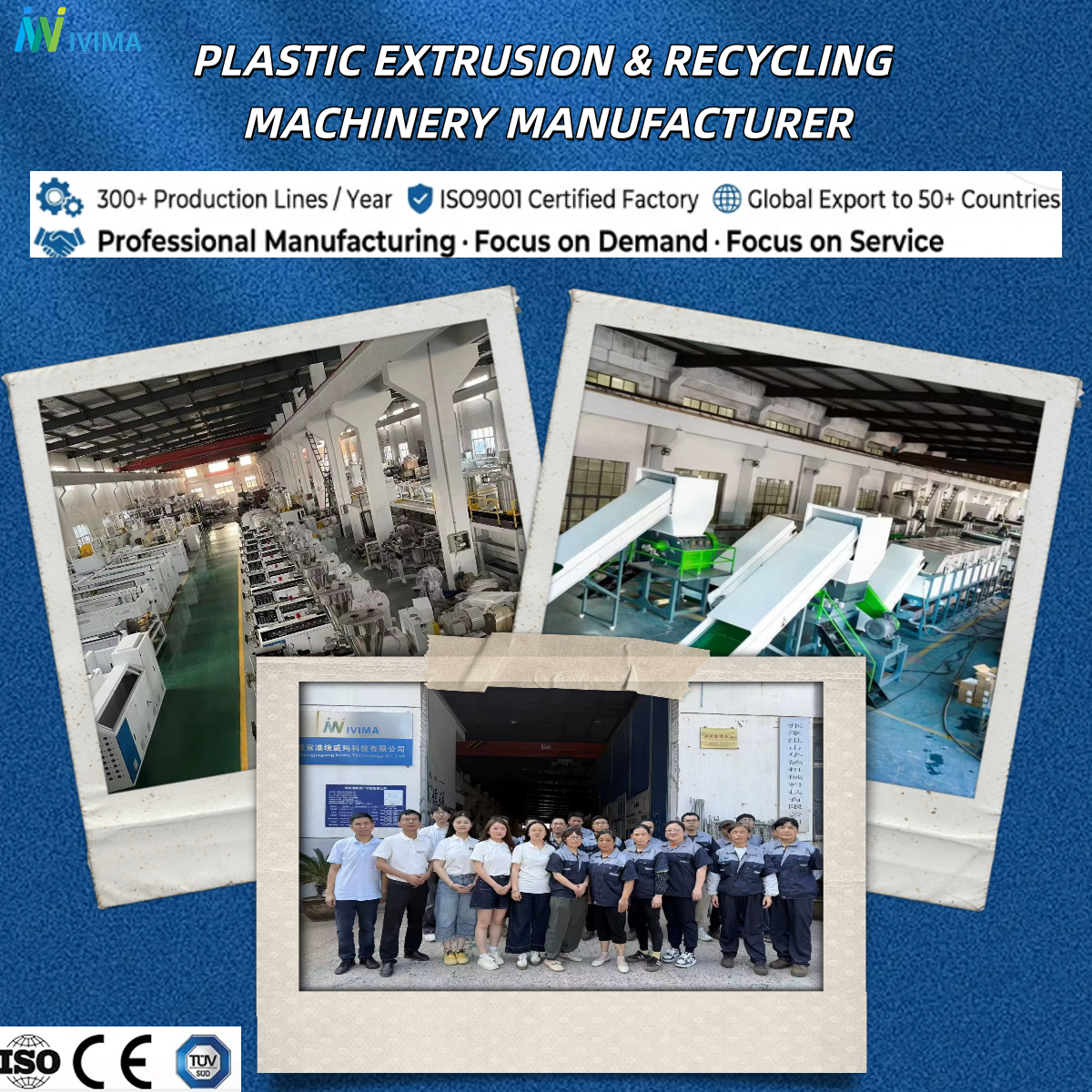 Industrial plastic machinery manufacturer with over 300 production lines per year and ISO certified factory for global supply