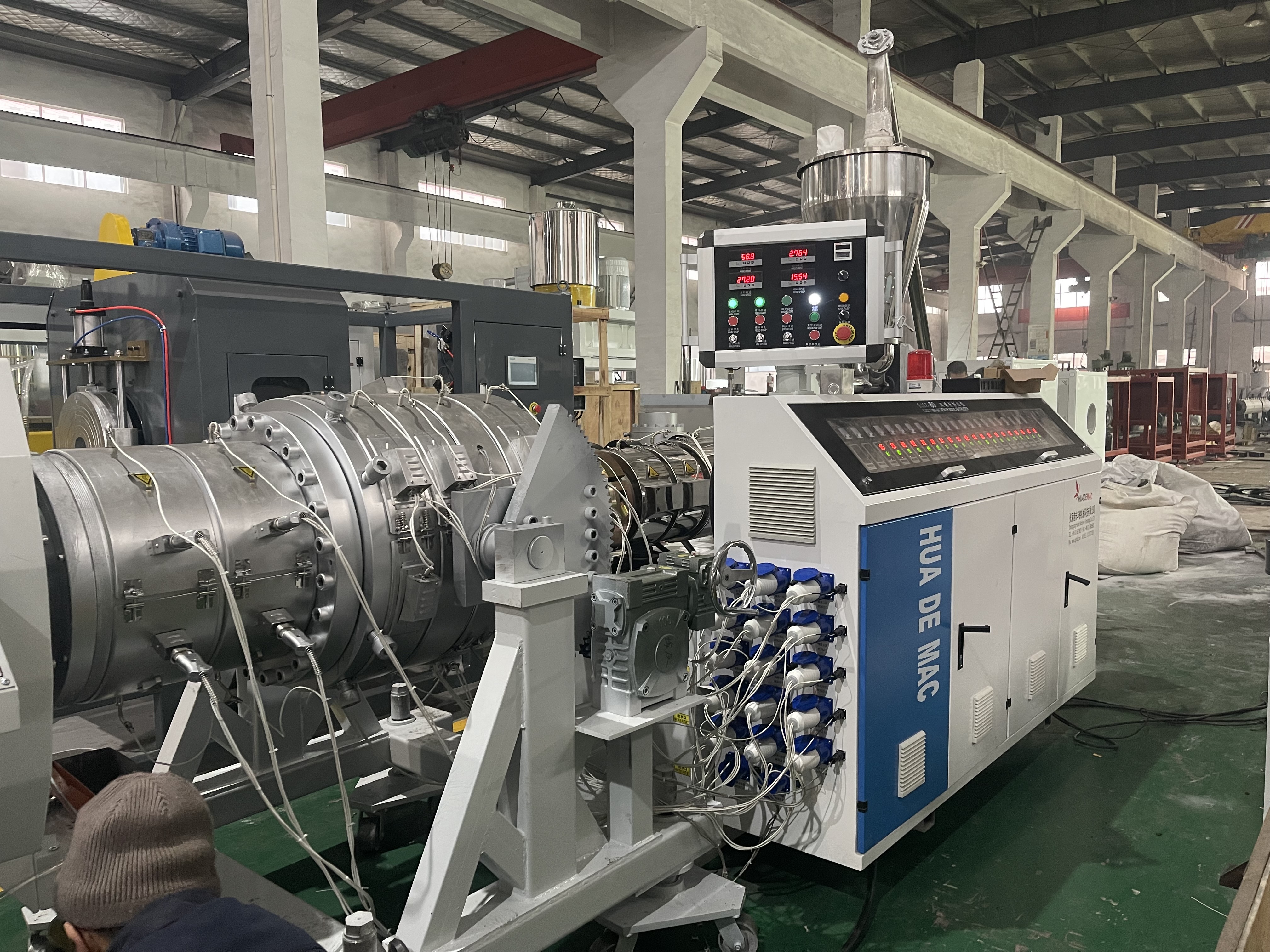 PVC pipe extruder machine in a production layout